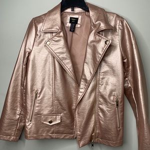 Girls Faux Leather Moto Jacket Rosegold